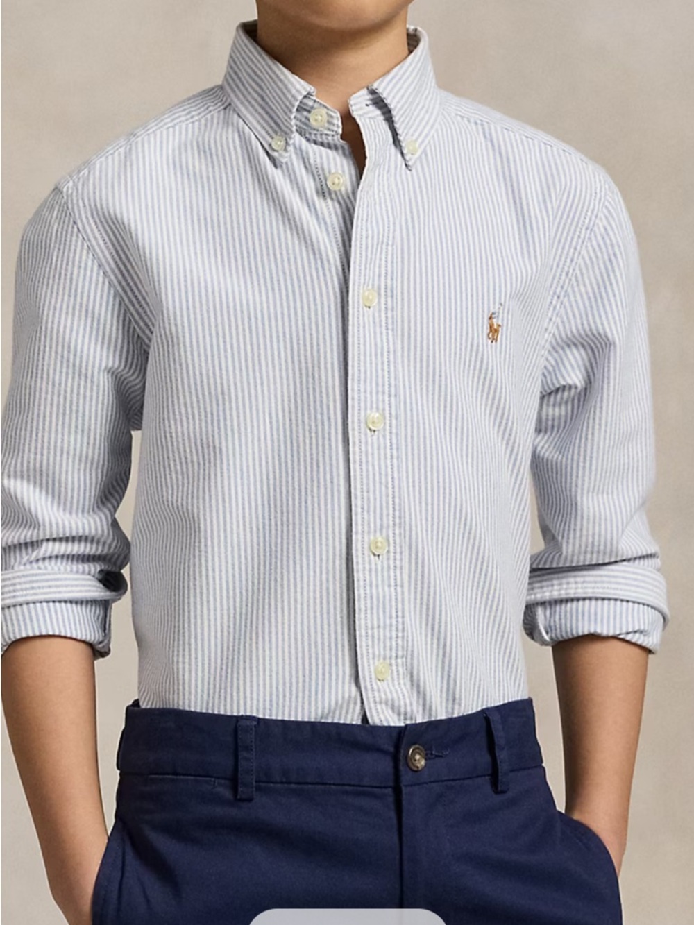 Polo by Ralph Lauren Light Blue and White Striped Button-Down Shirt